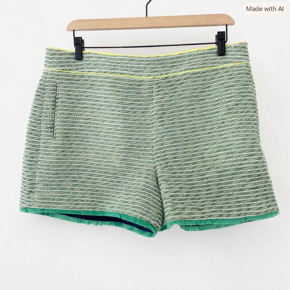 J.Crew Green Tweed Neon Piping High Waist Shorts Size 12
